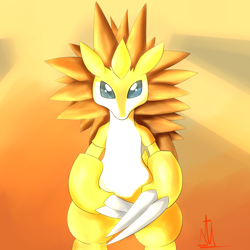 Size: 2000x2000 | Tagged: safe, artist:almaustral, fictional species, sandslash, feral, nintendo, pokémon, 2018, abstract background, ambiguous gender, claws, high res, signature, solo, solo ambiguous