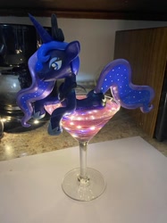 Size: 1024x1366 | Tagged: safe, artist:earthenpony, princess luna (mlp), alicorn, equine, fictional species, mammal, pony, feral, friendship is magic, hasbro, my little pony, 2020, alcohol, commission, craft, crown, drink, female, glass, hoof shoes, horn, irl, jewelry, mare, martini, peytral, photo, regalia, sculpture, smiling, solo, solo female, statue, tail