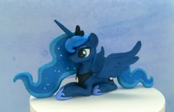 Size: 2979x1920 | Tagged: safe, artist:sparkle257, princess luna (mlp), alicorn, equine, fictional species, mammal, pony, feral, friendship is magic, hasbro, my little pony, 2020, craft, crown, feathered wings, feathers, female, high res, horn, irl, jewelry, mare, peytral, photo, photographed artwork, regalia, sculpture, sitting, solo, solo female, tail, wings
