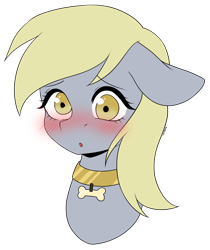 Size: 4206x5007 | Tagged: safe, artist:torihime, derpy hooves (mlp), equine, fictional species, mammal, pegasus, pony, feral, friendship is magic, hasbro, my little pony, absurd resolution, blushing, collar, female, mare, open mouth, simple background, solo, solo female, transparent background