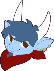 Size: 1366x1803 | Tagged: safe, artist:jennithedragon, oc, oc only, oc:ace (kamex), dragon, fictional species, anthro, 2019, bandanna, beard, blue body, blue hair, brown eyes, chibi, clothes, colored pupils, ear piercing, earring, hair, headshot, looking at you, male, piercing, simple background, solo, solo male, transparent background