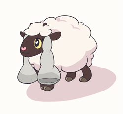 Size: 1073x1000 | Tagged: safe, artist:oakley, bovid, caprine, fictional species, mammal, sheep, wooloo, feral, nintendo, pokémon, cloven hooves, female, heart, heart eyes, hooves, horns, simple background, smiling, solo, solo female, white background, wingding eyes