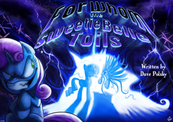 Size: 3508x2480 | Tagged: safe, artist:jowybean, rarity (mlp), sweetie belle (mlp), feral, friendship is magic, hasbro, my little pony, spoiler:for whom the sweetie belle toils (mlp:fim), evil, evil grin, grin, high res, lightning, metallica, parody, title card