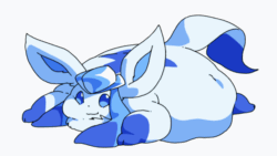 Size: 1280x720 | Tagged: safe, artist:veiukket, eeveelution, fictional species, glaceon, feral, nintendo, pokémon, 16:9, 2d, 2d animation, ambiguous gender, animated, fat, gif, obese, simple background, solo, solo ambiguous, struggling, white background