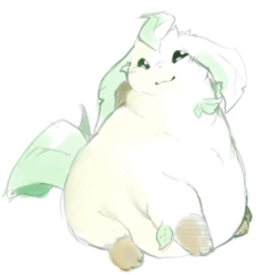 Size: 495x492 | Tagged: safe, artist:veiukket, eeveelution, fictional species, leafeon, feral, nintendo, pokémon, ambiguous gender, fat, low res, obese, simple background, smiling, solo, solo ambiguous, white background