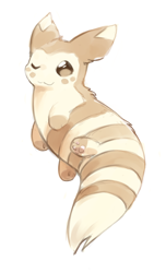 Size: 954x1564 | Tagged: safe, artist:veiukket, fictional species, furret, feral, nintendo, pokémon, ambiguous gender, paw pads, paws, simple background, solo, solo ambiguous, underpaw, white background