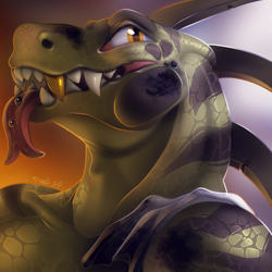 Size: 700x700 | Tagged: safe, artist:fivel, iguana, lizard, reptile, anthro, bust, gold tooth, piercing, portrait, solo, tongue, tongue out, tongue piercing, towel