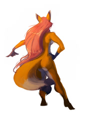 Size: 655x922 | Tagged: safe, artist:watsup, canine, fox, mammal, anthro, plantigrade anthro, butt, female, fur, hair, nudity, orange body, orange fur, rear view, red hair, simple background, solo, solo female, tail, vixen, white background