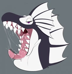 Size: 1254x1280 | Tagged: suggestive, artist:pastelcore, dragon, fictional species, reptile, scaled dragon, ambiguous form, bust, female, fins, lidded eyes, mawshot, open mouth, saliva, sharp teeth, solo, solo female, teeth, three-quarter view, tongue, tongue out