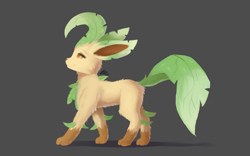 Size: 1920x1200 | Tagged: safe, artist:lunar froxy, eeveelution, fictional species, leafeon, feral, nintendo, pokémon, 8:5, eevolution, female, fluff, leaf, looking up, painting, simple background, solo, solo female