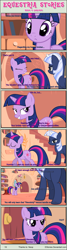 Size: 1004x3753 | Tagged: safe, artist:estories, twilight sparkle (mlp), oc, oc:silverlay, equine, fictional species, mammal, pony, unicorn, feral, comic:seeds of darkness, friendship is magic, hasbro, my little pony, 2013, comic, dialogue, duo, duo female, female, horn, mare, on model, tail, talking