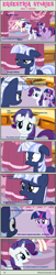 Size: 1004x4917 | Tagged: safe, artist:estories, rarity (mlp), twilight sparkle (mlp), oc, oc:silverlay, equine, fictional species, mammal, pony, unicorn, feral, comic:seeds of darkness, friendship is magic, hasbro, my little pony, 2014, comic, dialogue, female, foal, horn, mannequin, mare, on model, tail, talking, trio, trio female, young