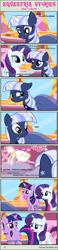 Size: 1004x4337 | Tagged: safe, artist:estories, rarity (mlp), twilight sparkle (mlp), oc, oc:silverlay, equine, fictional species, mammal, pony, unicorn, feral, comic:seeds of darkness, friendship is magic, hasbro, my little pony, 2014, clothes, comic, dialogue, dress, female, horn, mare, on model, tail, talking, trio, trio female