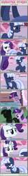 Size: 1004x6080 | Tagged: safe, artist:estories, rarity (mlp), twilight sparkle (mlp), oc, oc:silverlay, equine, fictional species, mammal, pony, unicorn, feral, comic:seeds of darkness, friendship is magic, hasbro, my little pony, 2014, angry, clothes, comic, dialogue, eyes closed, female, filly, foal, group, happy, horn, mare, on model, open mouth, tail, talking, trio, trio female, young