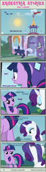 Size: 1004x3753 | Tagged: safe, artist:estories, rarity (mlp), twilight sparkle (mlp), oc, oc:silverlay, equine, fictional species, mammal, pony, unicorn, feral, comic:seeds of darkness, friendship is magic, hasbro, my little pony, 2014, comic, dialogue, eyeshadow, female, group, horn, makeup, mare, on model, tail, talking, trio, trio female