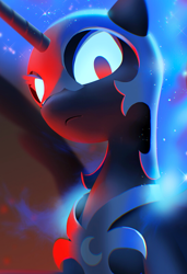 Size: 546x799 | Tagged: safe, artist:dawnfire, nightmare moon (mlp), alicorn, equine, fictional species, mammal, pony, feral, friendship is magic, hasbro, my little pony, female, looking at you, looking down, solo, solo female