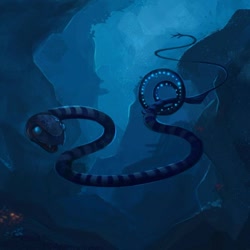 Size: 1024x1024 | Tagged: safe, artist:waiale, fictional species, monster, reptile, sea serpent, snake, feral, ambiguous gender, solo, solo ambiguous, underwater, wat, water