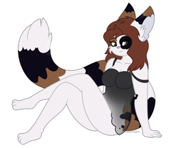 Size: 3725x3223 | Tagged: safe, artist:calibykitty, oc, oc only, oc:amber, calico, cat, feline, mammal, anthro, belly button, black body, black fur, brown body, brown eyes, brown fur, brown hair, cheek fluff, clothes, colored lineart, colored pupils, crossed legs, digital art, ear fluff, ears, eyelashes, female, fluff, fur, hair, high res, lingerie, long hair, long tail, looking at you, nudity, partial nudity, see-through, simple background, sitting, solo, solo female, tail, transparent background, underwear, white body, white fur