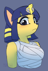 Size: 650x964 | Tagged: safe, artist:puetsua, ankha (animal crossing), cat, feline, mammal, anthro, animal crossing, nintendo, bust, clothes, egypt, egyptian, female, looking at you, makeup, signature, solo, solo female