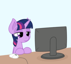 Size: 600x535 | Tagged: safe, artist:zutheskunk, twilight sparkle (mlp), equine, fictional species, mammal, pony, unicorn, feral, friendship is magic, hasbro, my little pony, animated, brain, computer, confused, female, gif, internet, mare, not salmon, organs, shocked, wat