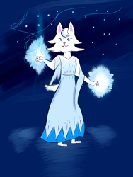 Size: 1200x1600 | Tagged: safe, artist:horsesplease, elsa (frozen), whitney (animal crossing), canine, mammal, wolf, anthro, animal crossing, disney, frozen (disney), nintendo, clothes, cosplay, crossover, dress, female, ice, magic, snow, solo, solo female