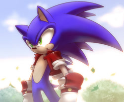 Size: 1194x980 | Tagged: safe, artist:nancher, sonic the hedgehog (sonic), hedgehog, mammal, anthro, sega, sonic the hedgehog (series), 2013, colored pupils, green eyes, male, quills, solo, solo male