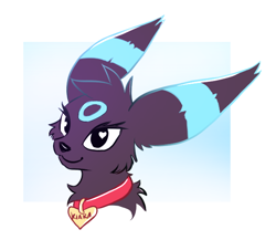 Size: 660x573 | Tagged: safe, artist:kejifox, eeveelution, fictional species, mammal, umbreon, feral, nintendo, pokémon, abstract background, bust, collar, ear fluff, female, fluff, gift art, heart, heart eyes, looking at you, smiling, solo, solo female, wingding eyes