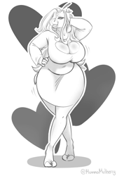 Size: 2000x3000 | Tagged: safe, artist:mulberrytarthorse, oc, oc only, oc:mulberry tart, bovid, cattle, cow, mammal, anthro, breasts, cleavage, clothes, cloven hooves, dress, female, high res, hooves, huge breasts, solo, solo female, tongue, tongue out