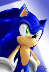 Size: 1369x1989 | Tagged: safe, artist:hexafruit, sonic the hedgehog (sonic), hedgehog, mammal, anthro, sega, sonic the hedgehog (series), 2008, green eyes, male, quills, solo, solo male