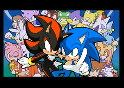Size: 700x496 | Tagged: safe, artist:inano2009, amy rose (sonic), big the cat (sonic), blaze the cat (sonic), chaos (sonic), charmy bee (sonic), chris thorndyke (sonic), cream the rabbit (sonic), doctor eggman (sonic), e-123 omega (sonic), espio the chameleon (sonic), knuckles the echidna (sonic), maria robotnik (sonic), mephiles the dark (sonic), miles "tails" prower (sonic), princess elise (sonic), rouge the bat (sonic), shadow the hedgehog (sonic), silver the hedgehog (sonic), sonic the hedgehog (sonic), tikal the echidna (sonic), vector the crocodile (sonic), arthropod, bat, bee, canine, cat, chameleon, chao, crocodile, crocodilian, echidna, feline, fictional species, fox, hedgehog, human, insect, lagomorph, lizard, mammal, monotreme, rabbit, red fox, reptile, robot, anthro, humanoid, semi-anthro, sega, sonic the hedgehog (2006 game), sonic the hedgehog (series), sonic x, 2009, black eyes, blue eyes, chaotix (sonic), colored sclera, cyan eyes, dipstick tail, eyes closed, female, fluff, green eyes, group, large group, male, multiple tails, mutant, no pupils, one eye closed, orange tail, purple eyes, quills, red eyes, red tail, tail, tail fluff, teal eyes, two tails, white tail, winking