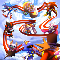 Size: 2449x2449 | Tagged: safe, artist:deroko, amy rose (sonic), cheese (sonic), cream the rabbit (sonic), doctor eggman (sonic), knuckles the echidna (sonic), metal sonic (sonic), miles "tails" prower (sonic), rouge the bat (sonic), shadow the hedgehog (sonic), sonic the hedgehog (sonic), bat, canine, chao, echidna, fictional species, fox, hedgehog, human, lagomorph, mammal, monotreme, rabbit, red fox, robot, anthro, plantigrade anthro, semi-anthro, sonic skyline au, cc by-nc-nd, creative commons, sega, sonic the hedgehog (series), 2016, alternate universe, amber eyes, colored pupils, colored sclera, cyan eyes, dipstick tail, female, fluff, green eyes, high res, male, multiple tails, orange tail, purple eyes, quills, red eyes, red tail, redesign, tail, tail fluff, teal eyes, two tails, white tail