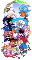 Size: 1798x3334 | Tagged: safe, artist:drawloverlala, amy rose (sonic), blaze the cat (sonic), chaos (sonic), cheese (sonic), chip (sonic), cream the rabbit (sonic), doctor eggman (sonic), knuckles the echidna (sonic), mephiles the dark (sonic), metal sonic (sonic), miles "tails" prower (sonic), rouge the bat (sonic), shadow the hedgehog (sonic), silver the hedgehog (sonic), sonic the hedgehog (sonic), sticks the badger (sonic), tikal the echidna (sonic), ambiguous species, badger, bat, canine, cat, chao, echidna, feline, fictional species, fox, hedgehog, human, mammal, monotreme, mustelid, red fox, robot, anthro, plantigrade anthro, semi-anthro, sonic skyline au, sega, sonic boom (series), sonic the hedgehog (2006 game), sonic the hedgehog (series), sonic unleashed, 2016, alternate universe, amber eyes, colored pupils, colored sclera, cyan eyes, dipstick tail, female, fluff, green eyes, group, large group, male, multiple tails, mutant, no pupils, orange tail, quills, red eyes, red tail, redesign, tail, tail fluff, two tails, white tail, yellow eyes