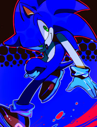Size: 500x650 | Tagged: safe, artist:lujji, sonic the hedgehog (sonic), hedgehog, mammal, anthro, sega, sonic the hedgehog (series), 2012, action pose, green eyes, male, quills, solo, solo male