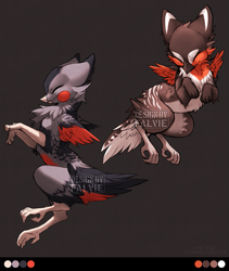 Size: 761x900 | Tagged: safe, artist:falvie, bird, canine, feline, fictional species, fox, gryphon, hybrid, mammal, feral, ambiguous gender, duo, simple background