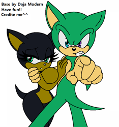 Size: 700x748 | Tagged: safe, artist:dajamodernthehedgie, oc, oc only, ambiguous species, anthro, sega, sonic the hedgehog (series), 2012, base, duo, female, free base, green eyes, heterochromia, male
