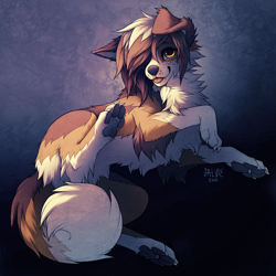 Size: 700x700 | Tagged: safe, artist:falvie, canine, collie, dog, mammal, feral, female, paw pads, paws, simple background, solo, solo female, underpaw