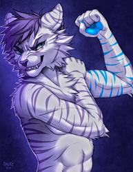 Size: 600x776 | Tagged: safe, artist:falvie, big cat, feline, mammal, tiger, anthro, bust, male, portrait, simple background, solo, solo male