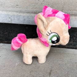 Size: 1440x1440 | Tagged: safe, artist:hibiscus_stitch, babs seed (mlp), earth pony, equine, fictional species, mammal, pony, feral, friendship is magic, hasbro, my little pony, 2019, chibi, female, filly, foal, freckles, irl, photo, photographed artwork, plushie, solo, solo female, tail, young