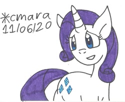 Size: 744x607 | Tagged: safe, artist:cmara, rarity (mlp), equine, fictional species, mammal, pony, unicorn, feral, friendship is magic, hasbro, my little pony, female, grin, mare, simple background, smiling, solo, solo female, traditional art, white background