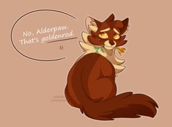 Size: 1280x949 | Tagged: safe, artist:colorsplash_draws, artist:phlowir, collaboration, alderheart (warrior cats), cat, feline, mammal, feral, warrior cats, simple background, solo, straw in mouth, tail, talking