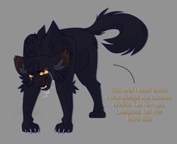 Size: 1280x1037 | Tagged: safe, artist:phlowir, nightcloud (warrior cats), cat, feline, mammal, feral, warrior cats, crying, gray background, simple background, solo, tail, talking, tears