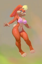 Size: 900x1366 | Tagged: suggestive, artist:gumdrops, lola bunny (looney tunes), lagomorph, mammal, rabbit, anthro, looney tunes, warner brothers, bedroom eyes, belly button, bottomless, bra, breasts, buckteeth, cleavage, clothes, female, nudity, partial nudity, solo, solo female, tail, teeth, underwear