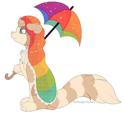 Size: 1802x1672 | Tagged: safe, artist:calibykitty, oc, oc only, canine, dog, mammal, feral, chest fluff, clothes, coat, colored pupils, fluff, fur, head fluff, male, paws, pixel art, puppy, rainbow, rainbow outfit, simple background, solo, solo male, tail, tail fluff, teal eyes, topwear, transparent background, umbrella, young