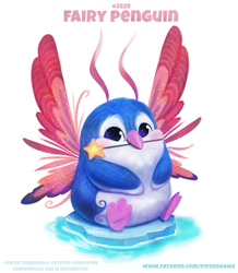 Size: 600x688 | Tagged: safe, artist:cryptid-creations, bird, fairy, fictional species, mammal, penguin, feral, ambiguous gender, cryptid-creations is trying to murder us, cute, magic wand, pun, simple background, solo, solo ambiguous, visual pun, white background, wings