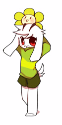 Size: 800x1600 | Tagged: safe, artist:joycall6, asriel dreemurr (undertale), flowey (undertale), animate plant, bovid, fictional species, goat, mammal, anthro, undertale, chibi, cute, duo, duo male, looking at you, male, males only, self paradox, simple background, speech bubble, white background