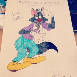 Size: 894x894 | Tagged: safe, artist:the lone rodent, oc, oc:gentle wolf, canine, mammal, wolf, anthro, 2d, character sheet, irl, male, photo, photographed artwork, solo, solo male, traditional art
