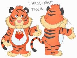 Size: 463x350 | Tagged: safe, artist:the lone rodent, oc, oc:fierce heart tiger, big cat, feline, mammal, tiger, semi-anthro, care bears, 2d, character sheet, low res, male, simple background, solo, solo male, whiskers, white background