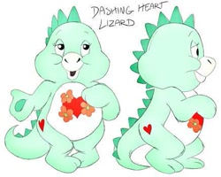 Size: 437x350 | Tagged: safe, artist:the lone rodent, oc, oc:dashing heart lizard, lizard, reptile, semi-anthro, care bears, 2d, character sheet, cute, female, low res, simple background, solo, solo female, white background