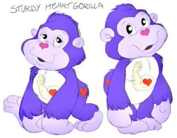 Size: 449x350 | Tagged: safe, artist:the lone rodent, oc, oc:sturdy heart gorilla, ape, gorilla, mammal, primate, semi-anthro, care bears, 2d, character sheet, cute, low res, male, simple background, solo, solo male, white background