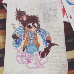 Size: 960x960 | Tagged: safe, artist:the lone rodent, oc, oc:thumbelina hoof, equine, horse, mammal, semi-anthro, 2d, character sheet, female, glasses, irl, mare, meganekko, photo, photographed artwork, solo, solo female, traditional art